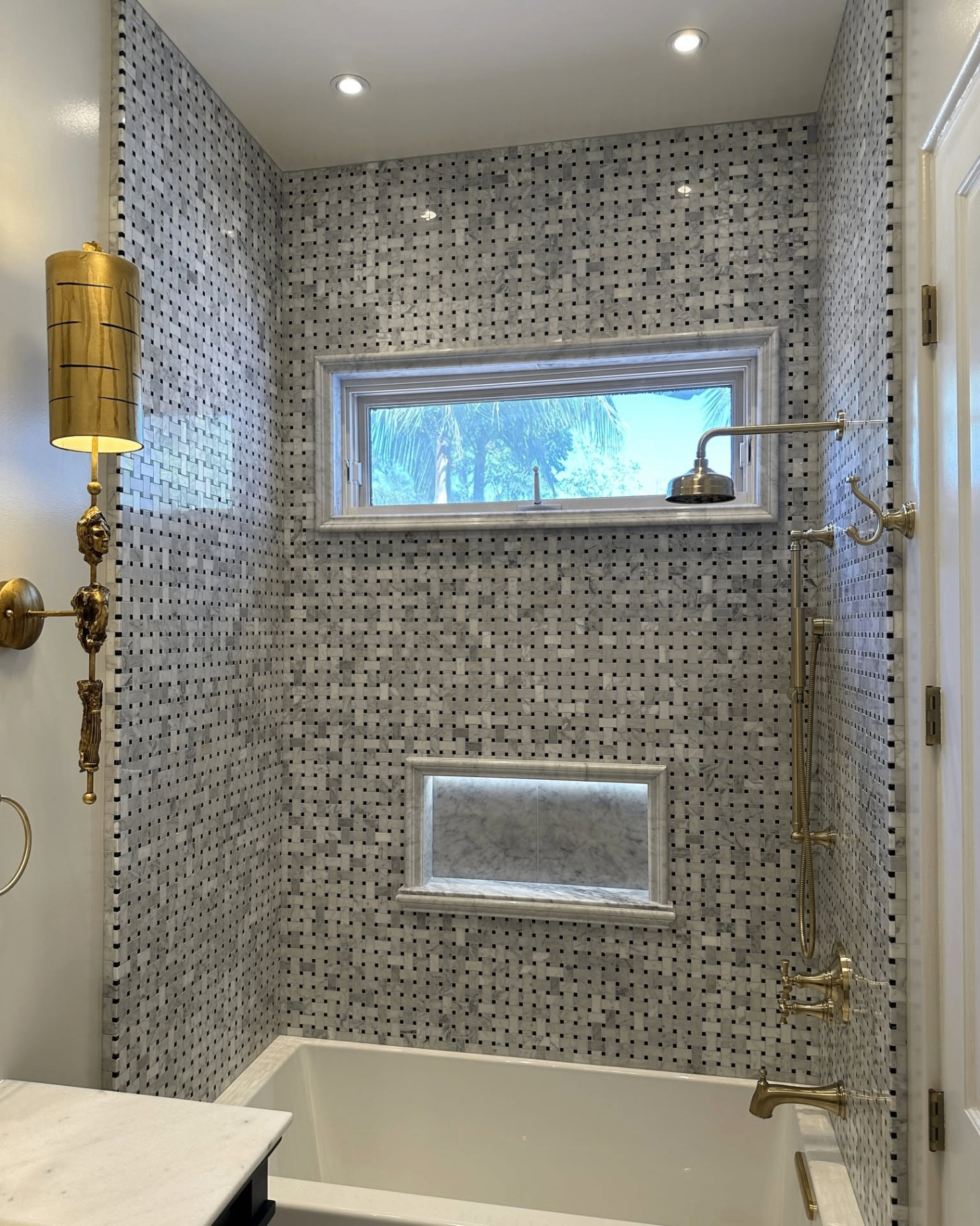 Basketweave Marble Shower